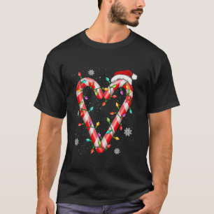 Christmas Candy Cane Heart Santa Hat Xmas Lights H T-Shirt