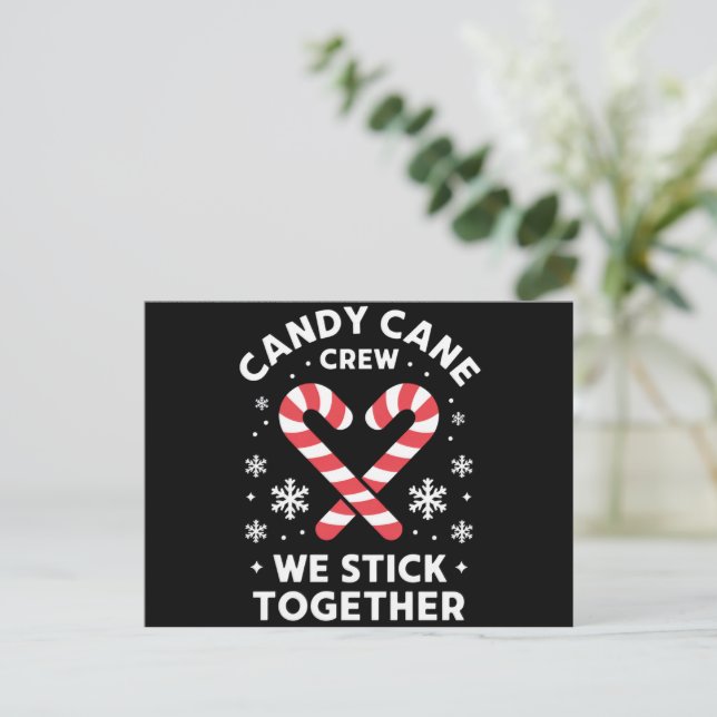 Christmas Candy Cane Heart We Stick Together  Holiday Postcard (Standing Front)