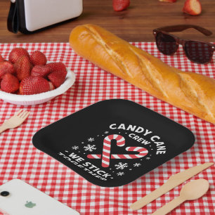 Christmas Candy Cane Heart We Stick Together Paper Plate