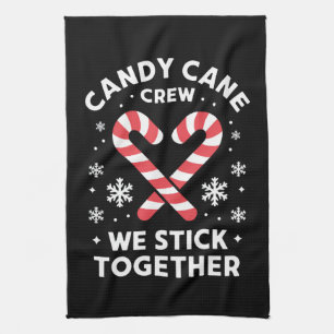 Christmas Candy Cane Heart We Stick Together Tea Towel