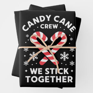 Christmas Candy Cane Heart We Stick Together Wrapping Paper Sheet