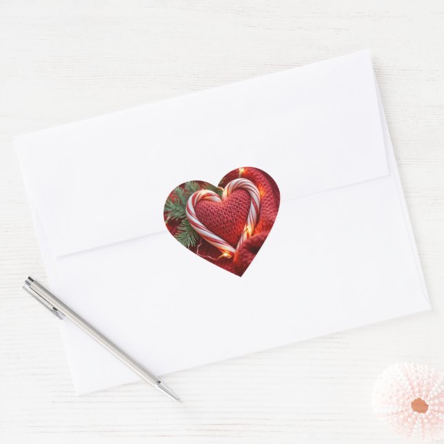 Christmas Candy Cane Heart With Lights Heart Sticker (Envelope)