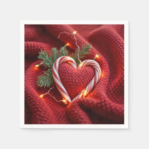 Christmas Candy Cane Heart With Lights Napkin