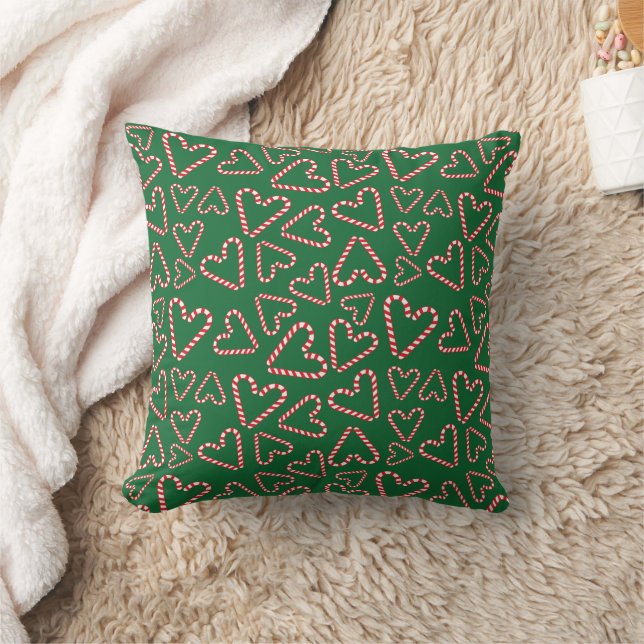 Christmas Candy Cane Hearts Dark Green Home Gift Cushion (Blanket)