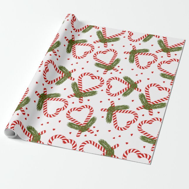 Christmas Candy Cane Hearts Holiday Kathrin Legg Wrapping Paper (Unrolled)