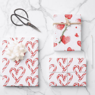 Christmas Candy Cane Hearts Wrapping Paper Sheet