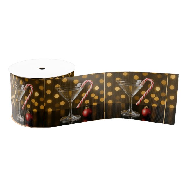 Christmas Candy Cane Hooked on a Martini Glass Grosgrain Ribbon (Spool)
