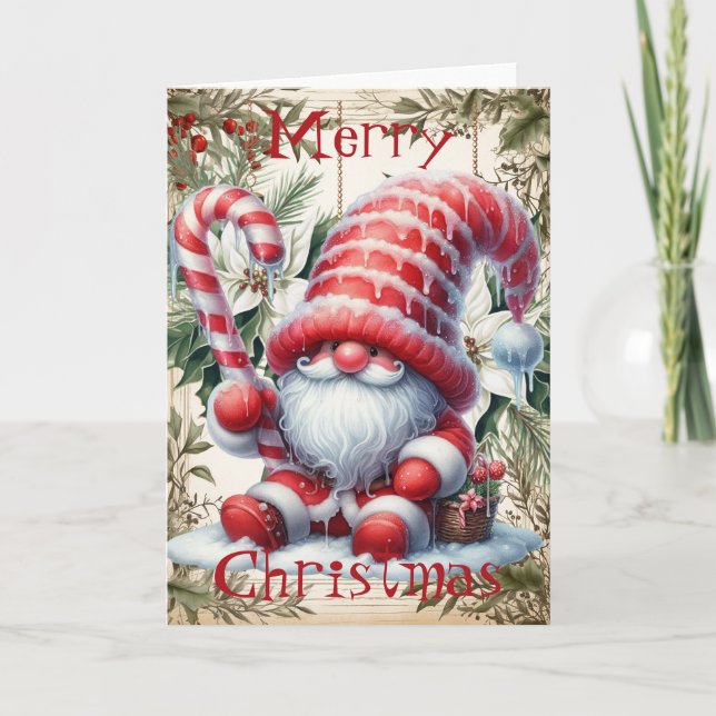 Christmas Candy Cane Icing Gnome Card (Front)