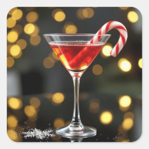 Christmas Candy Cane In a Cocktail Square Sticker