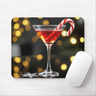 Christmas Candy Cane In a Red Cocktail Mouse Mat