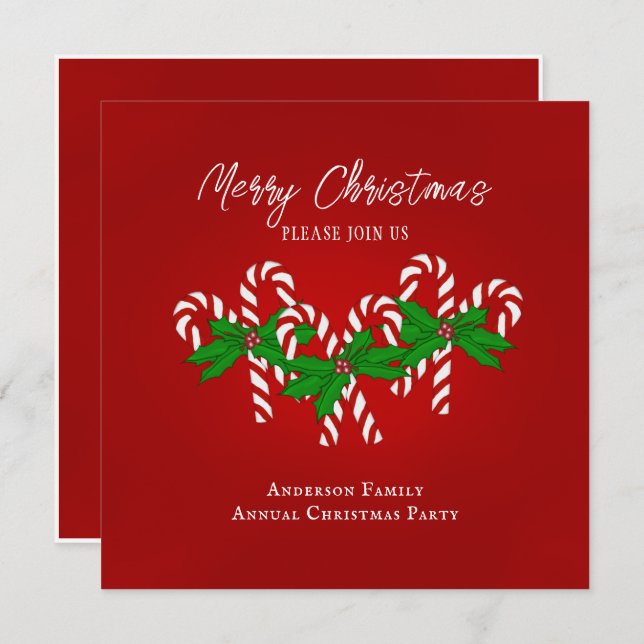 Christmas Candy Cane  Invitation (Front/Back)
