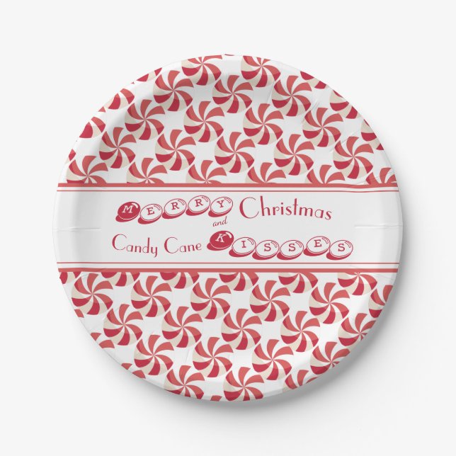 Christmas Candy Cane Kisses and Holiday  Wish Paper Plate (Front)