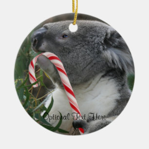 Christmas Candy Cane Koala Ceramic Tree Decoration