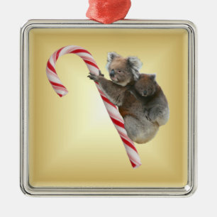 Christmas Candy Cane Koalas Metal Tree Decoration