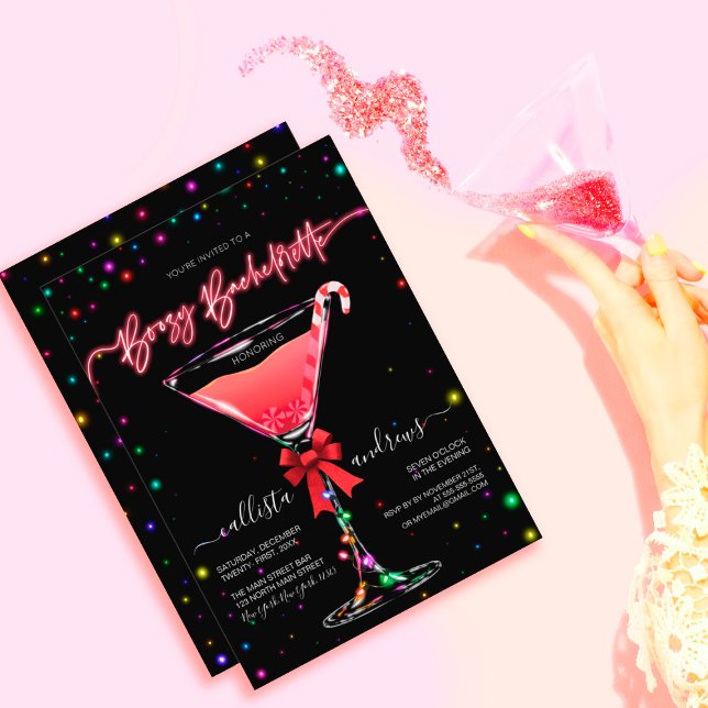 Christmas Candy Cane Martini Boozy Bachelorette Invitation (Creator Uploaded)