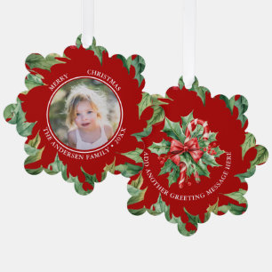 Christmas Candy Cane Mistletoe Photo and Text Red Tree Decoration Card