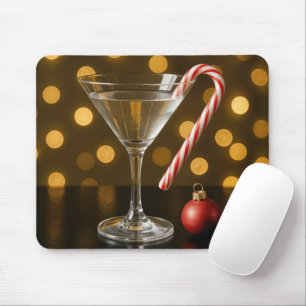 Christmas Candy Cane On a Martini Glass Mouse Mat