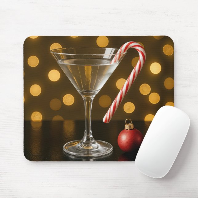 Christmas Candy Cane On a Martini Glass Mouse Mat (With Mouse)
