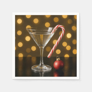Christmas Candy Cane On a Martini Glass Napkin