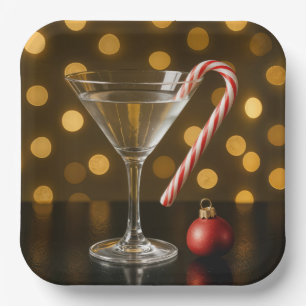 Christmas Candy Cane On a Martini Glass Paper Plate