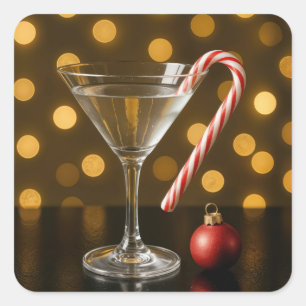 Christmas Candy Cane On a Martini Glass Square Sticker