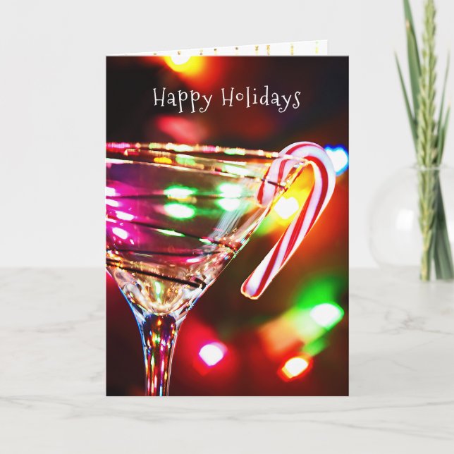 Christmas candy cane on martini glass holiday card (Front)