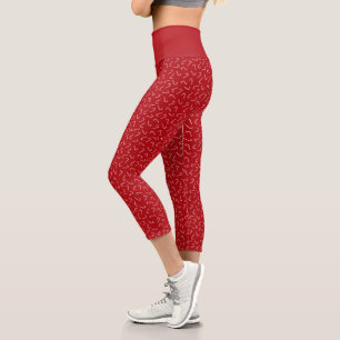 Christmas Candy Cane on Red Background Pattern Capri Leggings