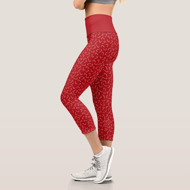 Christmas Candy Cane on Red Background Pattern Capri Leggings (Left)