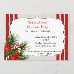 Christmas Candy Cane Party Invitation