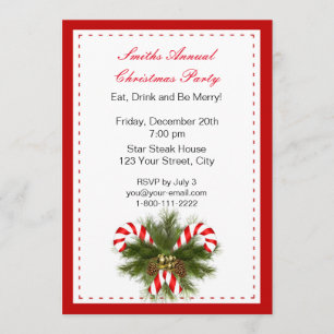 Christmas Candy Cane Party Invitations