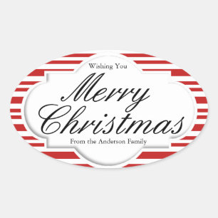 Christmas Candy Cane Party Oval Sticker