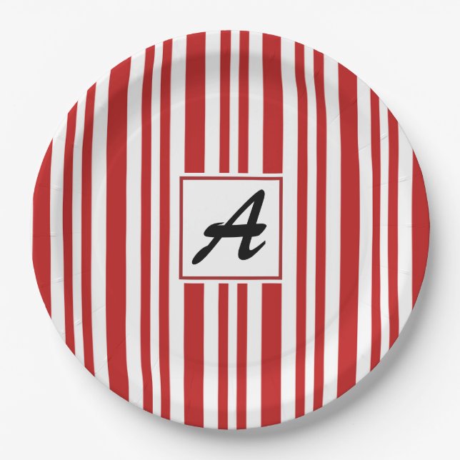 Christmas Candy Cane Party Paper Plate (Front)