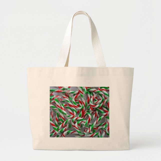 Christmas candy cane pattern large tote bag (Front)