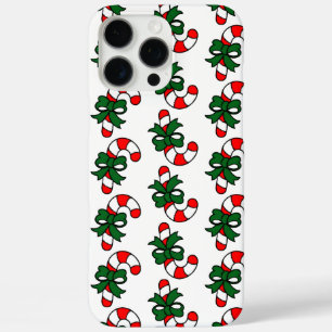 Christmas Candy Cane Pattern with Green Bows iPhone 16 Pro Max Case