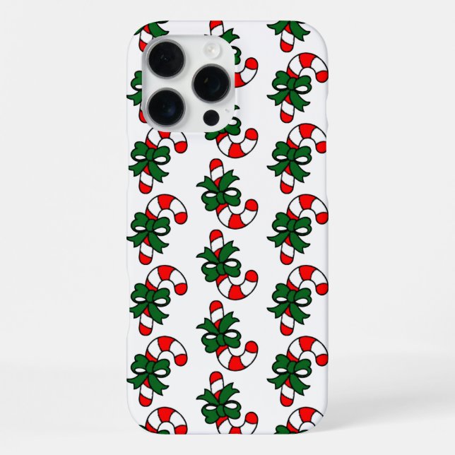 Christmas Candy Cane Pattern with Green Bows iPhone Case (Back)