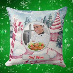 Christmas Candy Cane Personalised Chef Mum Photo Cushion