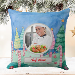 Christmas Candy Cane Personalised Chef Mum Photo Cushion