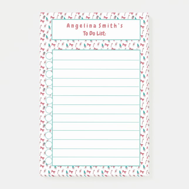 Christmas Candy Cane Personalised To Do List Post-it Notes (Front)