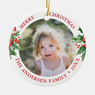 Christmas Candy Cane Photo and Text Elegant Ceramic Tree Decoration