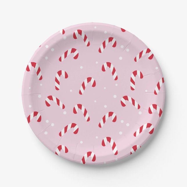 Christmas Candy Cane Pink  Paper Plate (Front)
