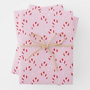 Christmas Candy Cane Pink  Wrapping Paper Sheet