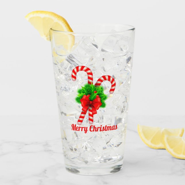 Christmas Candy Cane & Red Ribbon Personalised Glass (Front Ice)