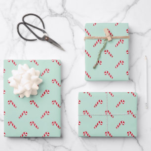 Christmas candy cane red seafoam mint green cute wrapping paper sheet