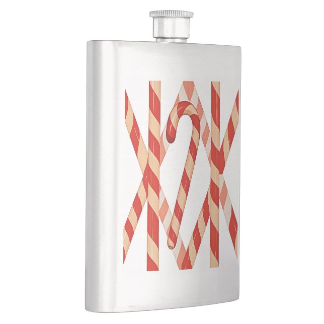 Christmas Candy Cane Red White Vector Design Hip Flask (Right)