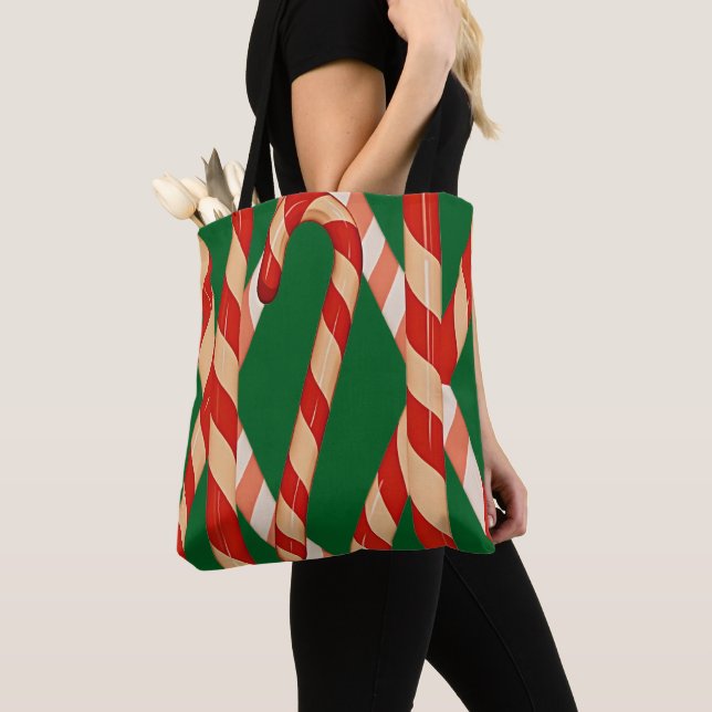 Christmas Candy Cane Red White Vector Design Tote Bag (Close Up)