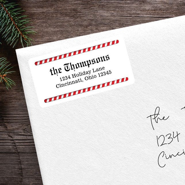Christmas Candy Cane Return Address  Label (Christmas candy cane stripes simple candy cane stripes. )