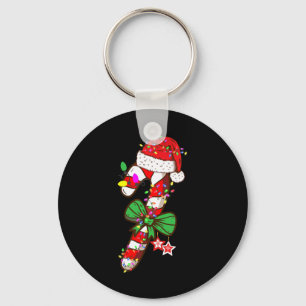 Christmas Candy Cane Santa Hat Xmas Light Kids Key Ring