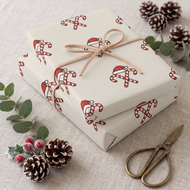 Christmas Candy Cane Santa Wrapping Paper (Candy Cane Santa Christmas Wrapping Paper | Holiday Gift Wrap)