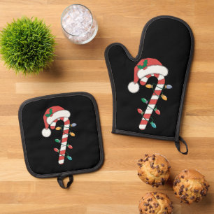 Christmas Candy Cane Santa Xmas Kids Oven Mitt & Pot Holder Set