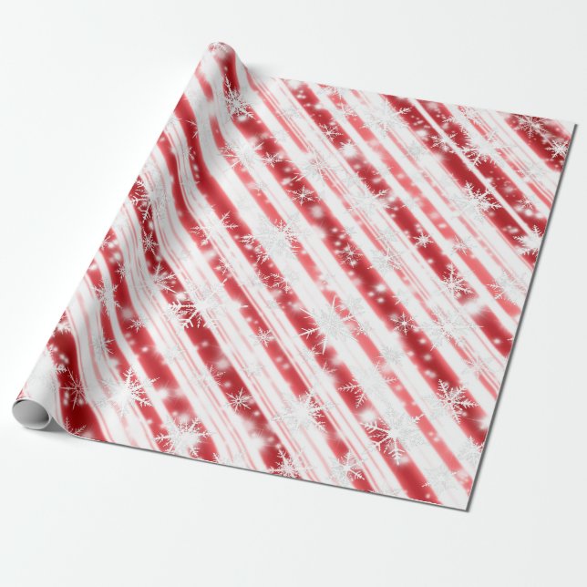 Christmas  Candy Cane Snowflakes Sparkles Wrapping Paper (Unrolled)